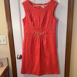 dressbarn Vibrant Coral Midi Dress with Ring Belt